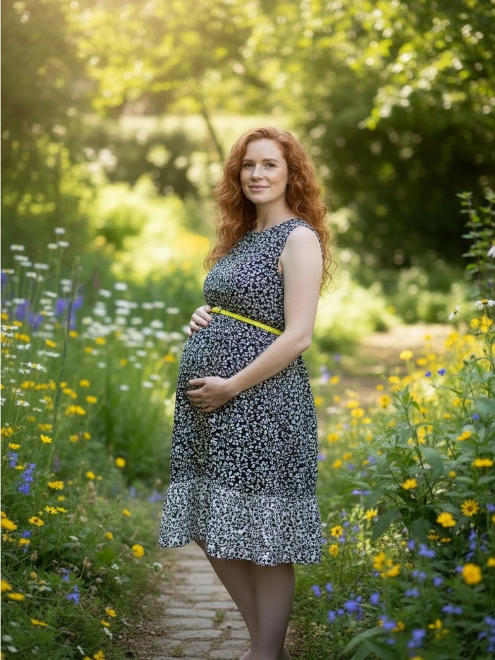 Motherhood Maternity Black and White Dress with White Botanical Print